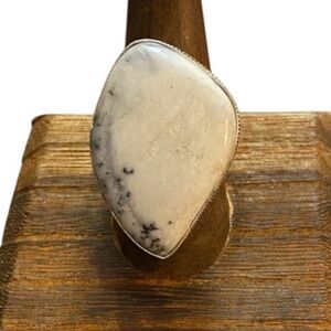 1990’s Dendritic Opal Statement Ring 925 Silver, Size 8.75 Southwestern Bohemian